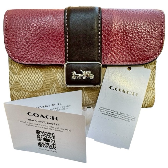NWT COACH Medium Grace Signature Wallet, Raspberry/Khaki, Certified Authentic - Picture 4 of 15